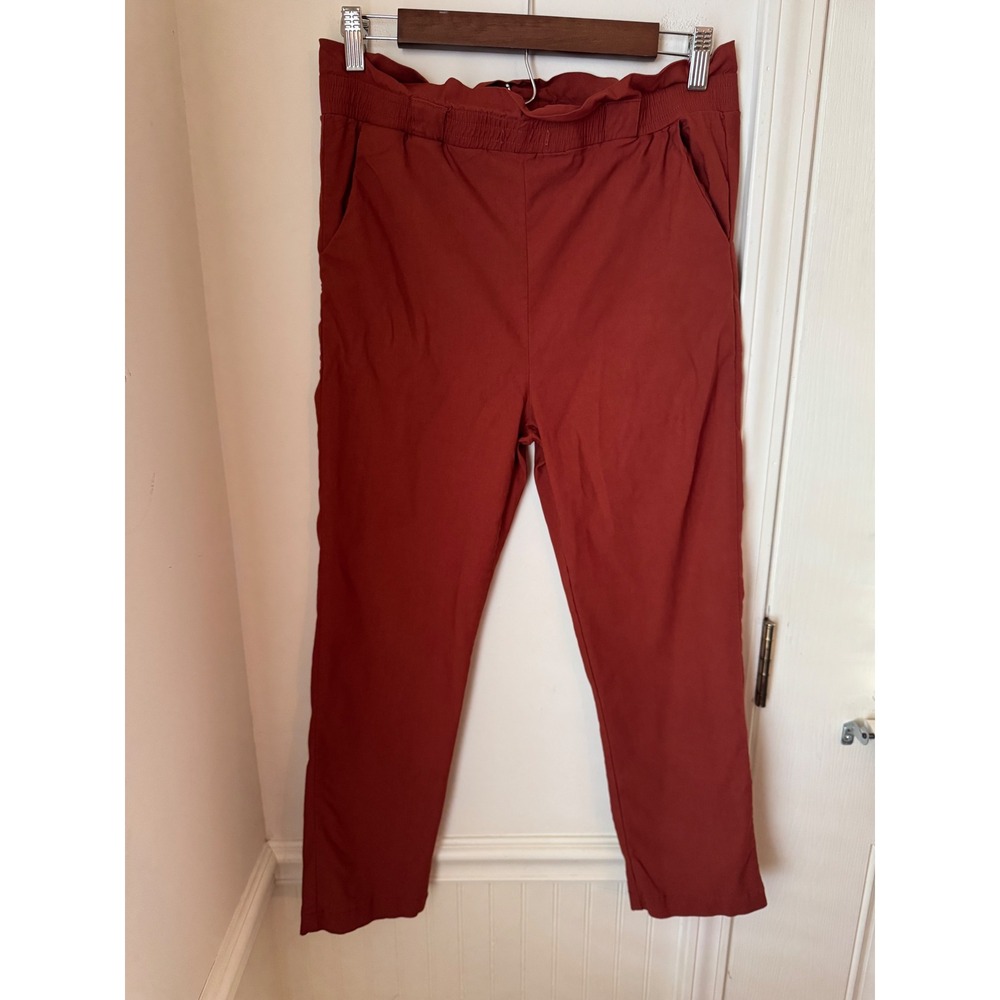 Betsey's Boutique Shop Rust Orange Paperbag Waist Pull On Pants MP6338G Size M